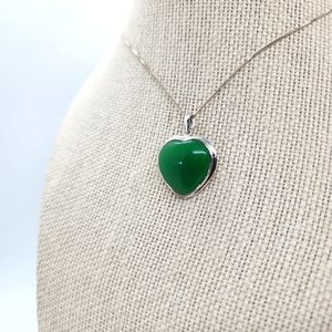 Natural Jade & Sterling Sliver Heart Pendant Signed HMK